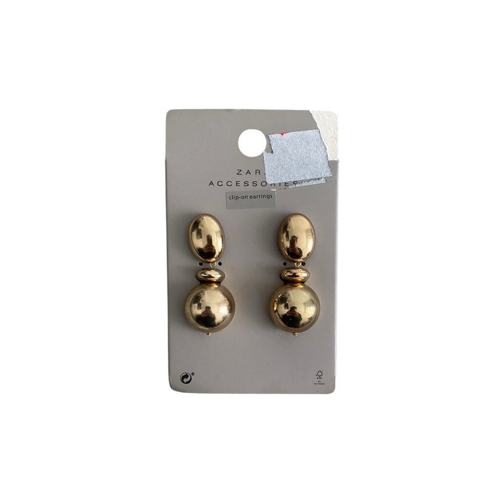 NEW Zara Gold Long Ball Statement Earrings